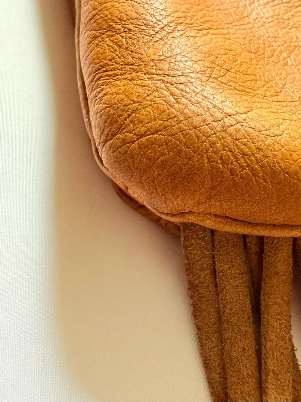 Lucky Brand Cognac Tan Leather Fringe Crossbody Bag Convertible Clutch Festival